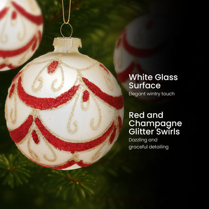 Glass Christmas Baubles White Glitter