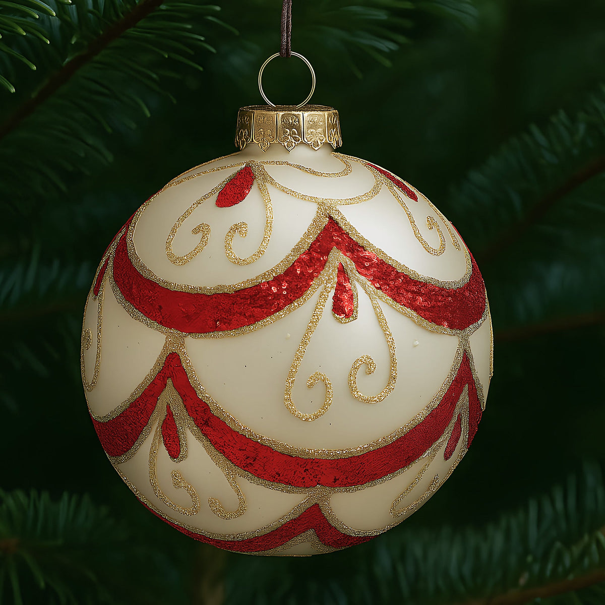 Glass Christmas Baubles White Glitter