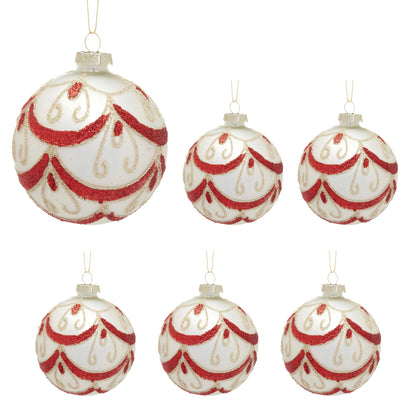 Glass Christmas Baubles White Glitter