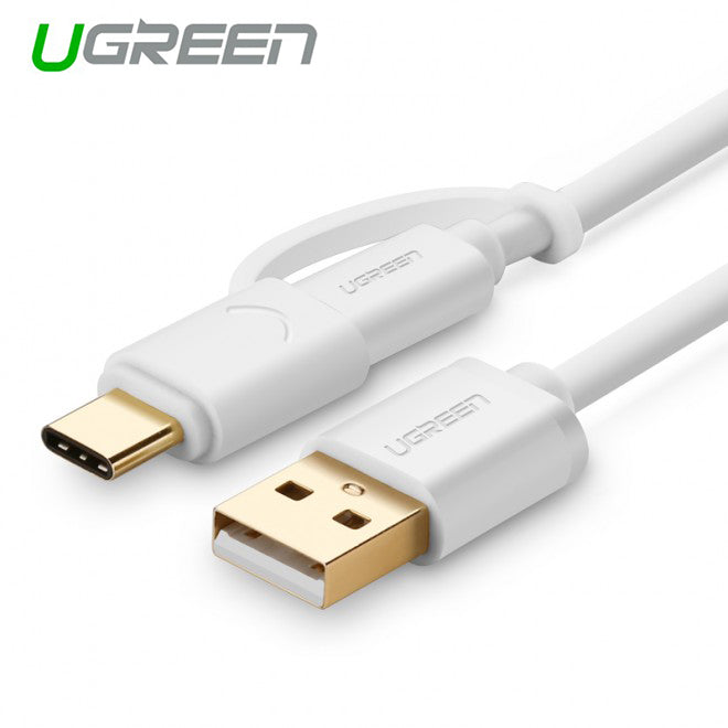 Usb 2.0 To Type C + Micro Usb Cable - White 1M (30171)