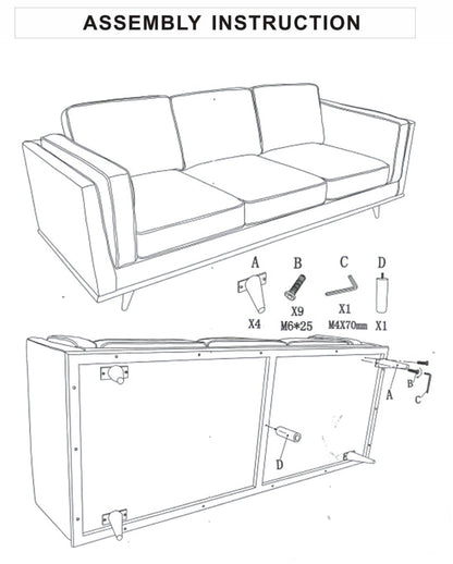 Beige Fabric 3-Seater Modern Lounge Sofa