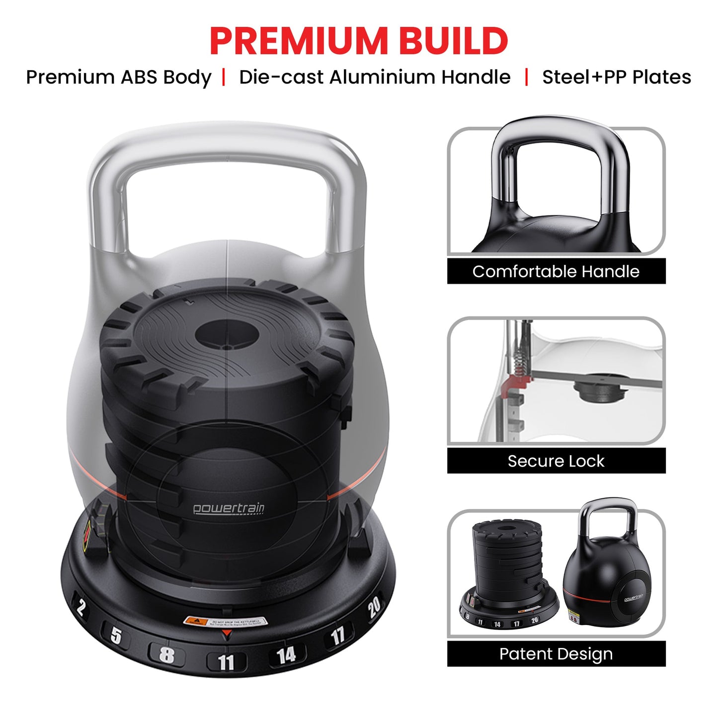 Adjustable Kettlebell Set 20kg 2x20cm