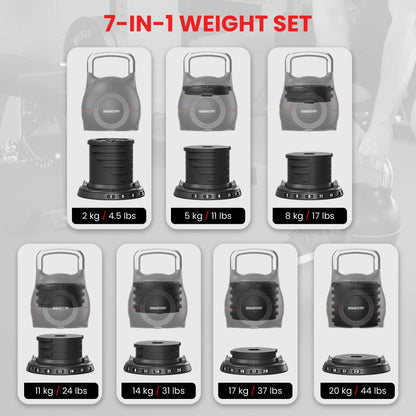 Adjustable Kettlebell Set 20kg 2x20cm