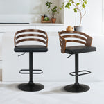 3-Piece Bentwood Walnut Barstool Set Leather Seat Metal Frame