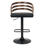 Set of 2 Bentwood Walnut Bar Stools Leather Seat Metal Frame Base