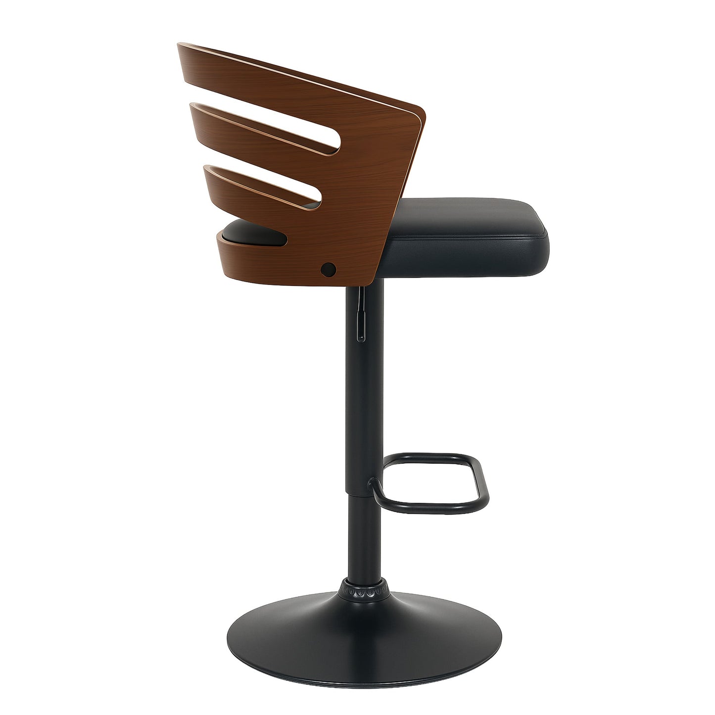 Set of 2 Bentwood Walnut Bar Stools Leather Seat Metal Frame Base