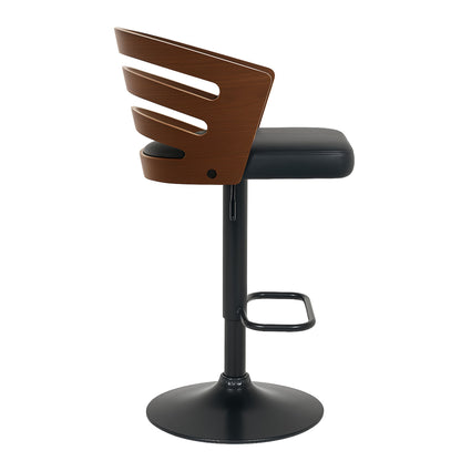 Set of 2 Bentwood Walnut Bar Stools Leather Seat Metal Frame Base