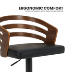 Set of 2 Bentwood Walnut Bar Stools Leather Seat Metal Frame Base