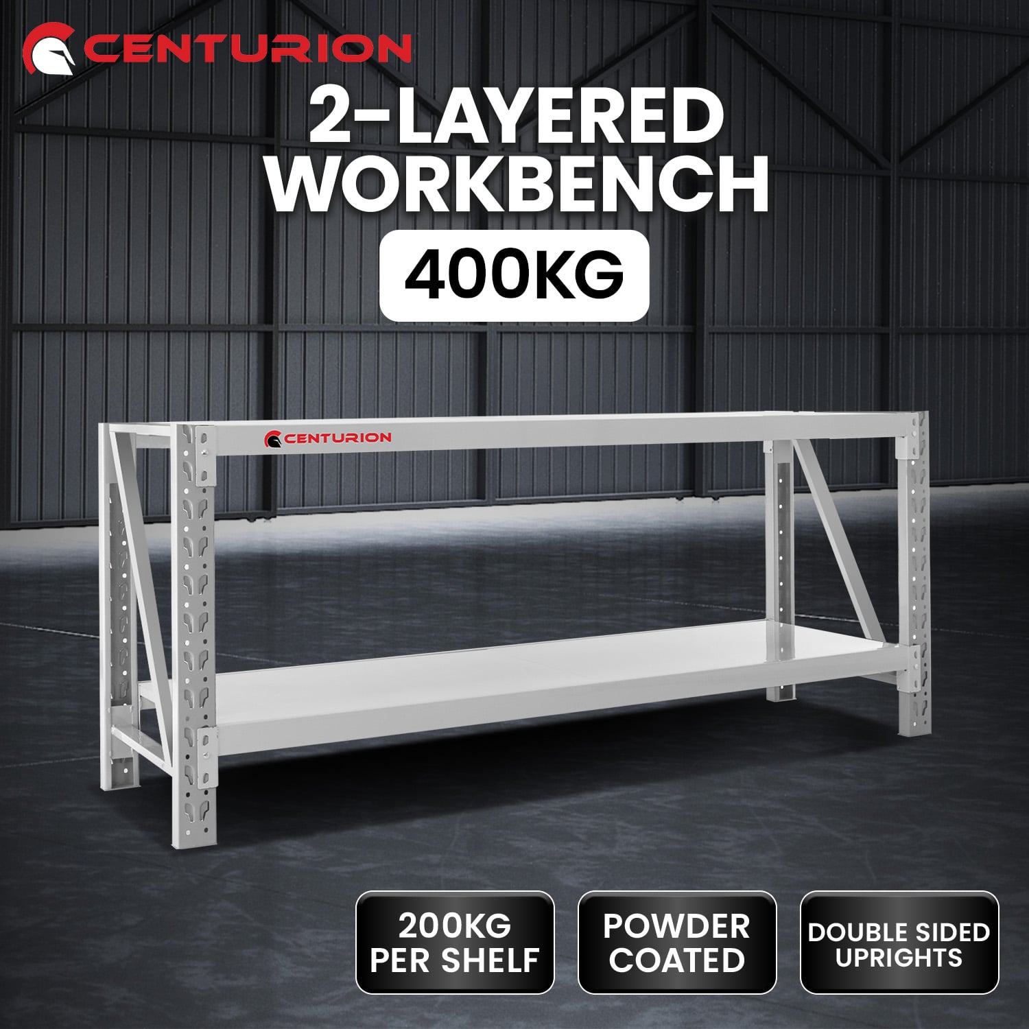Heavy Duty Centurion 2-Layer Work Bench Grey 400kg Garage Table