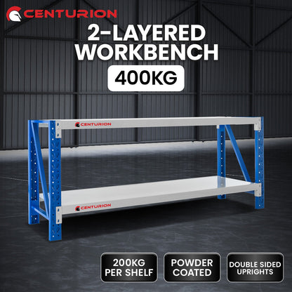 2M 400kg Dual Layer Workbench Grey Blue