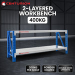 2M 400kg Dual Layer Workbench Grey Blue