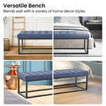 Cameron Button-Tufted Upholstered Bench with Metal Legs - Blue