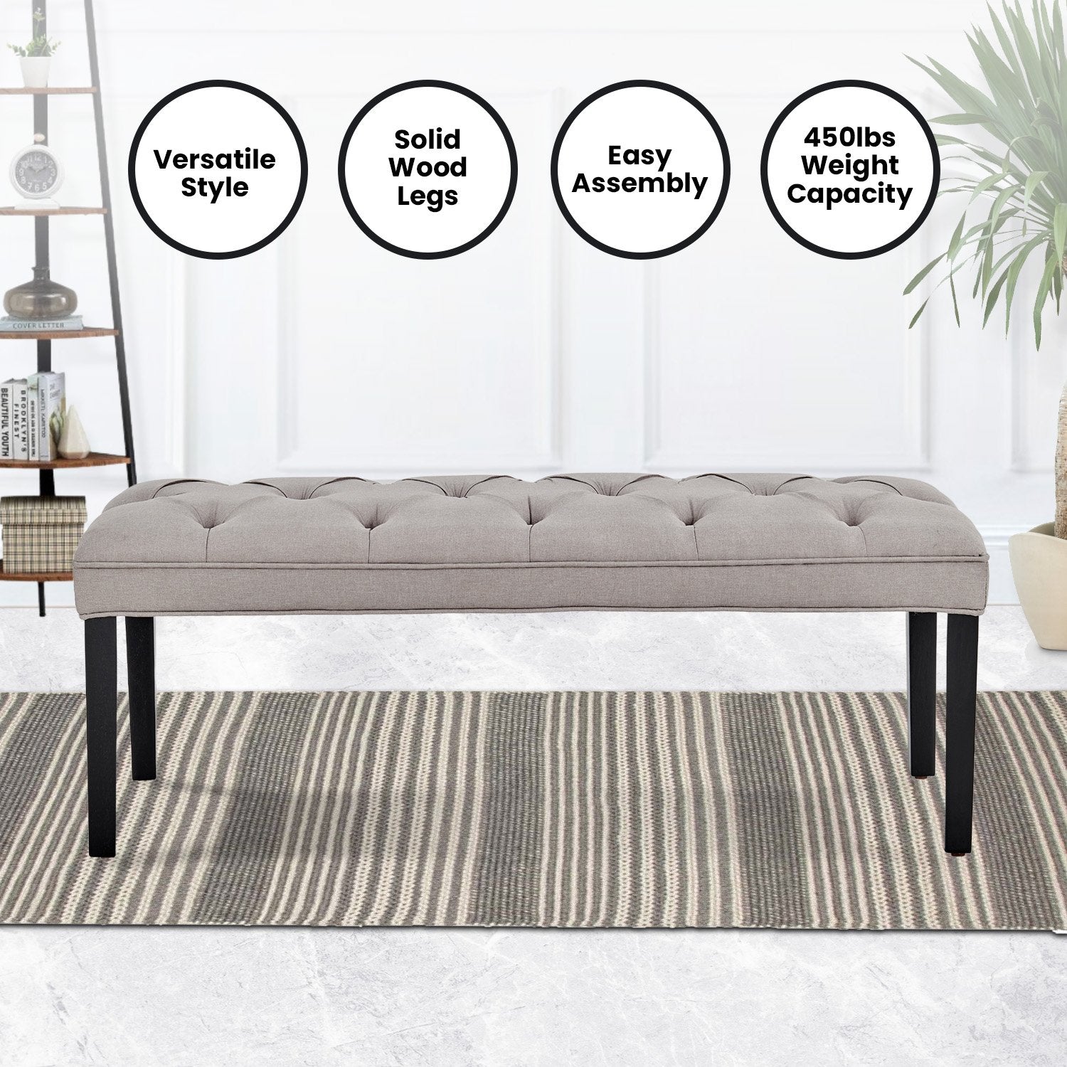 Cate Button-Tufted Upholstered Bench by - Light Grey