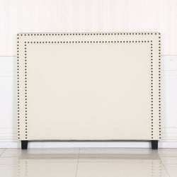 Bed Head Queen White Headboard Upholstery Fabric Studded Buttons