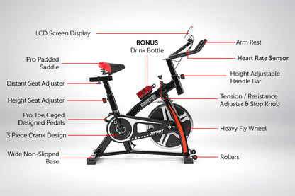 Home Gym Flywheel Exercise Spin Bike - Black