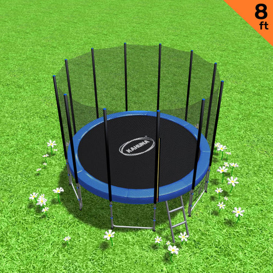 8Ft Outdoor Round Blue Trampoline for Kids and Children