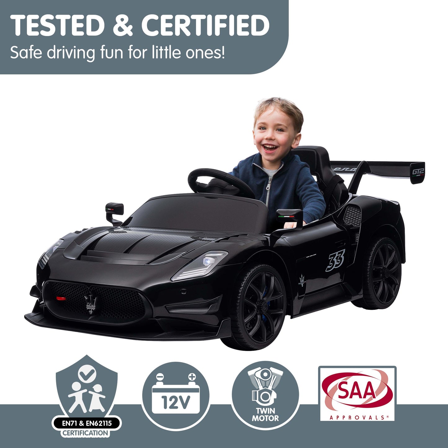 MC20 GT2 Licensed Electric Kids Ride On Race Car - Black
