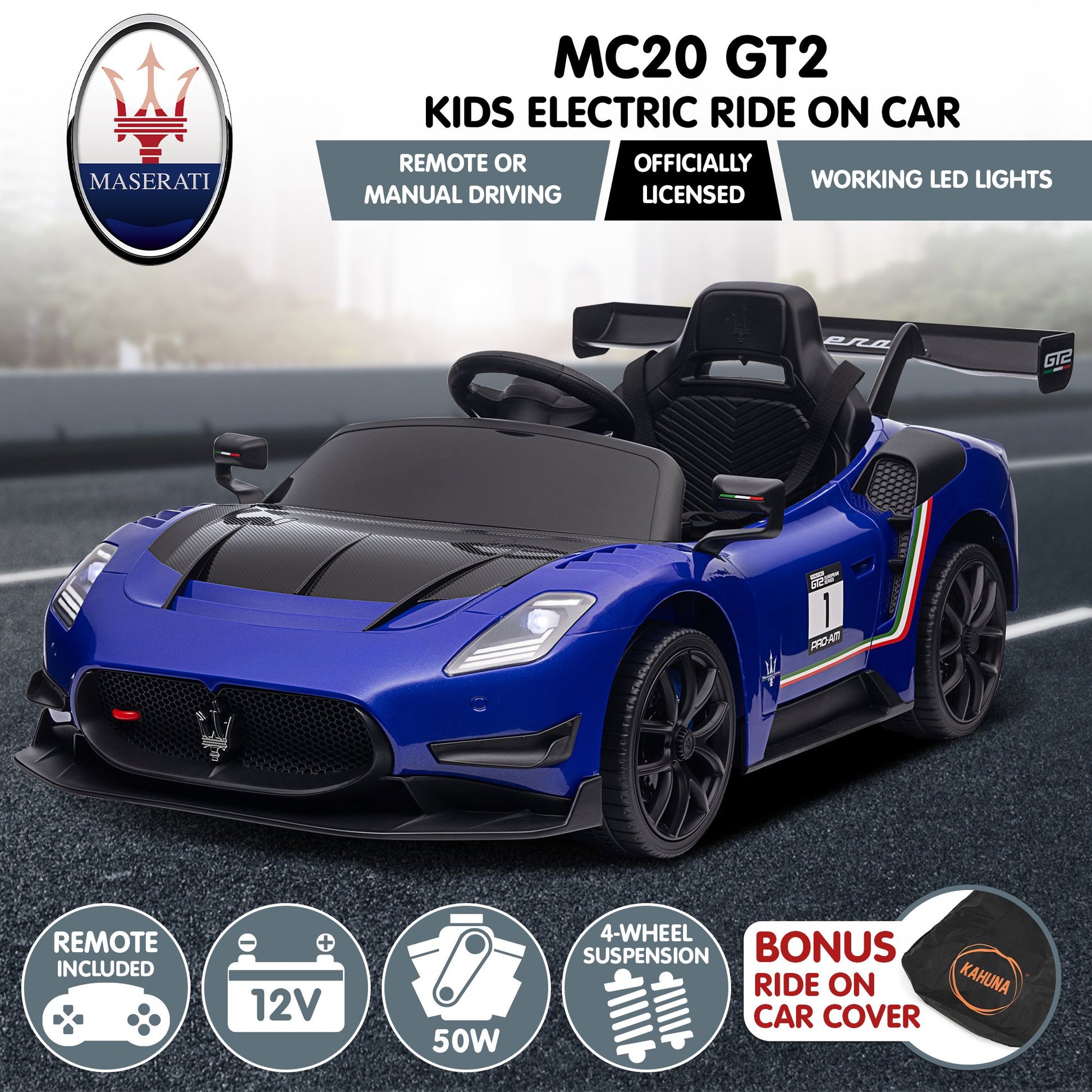MC20 GT2 Licensed Electric Kids Ride On Race Car - Black