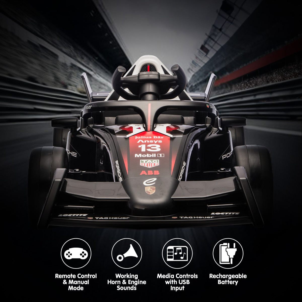 Porsche Formula E Kids Electric Ride On Car Remote Control 60W Dual Motors MP3 Player