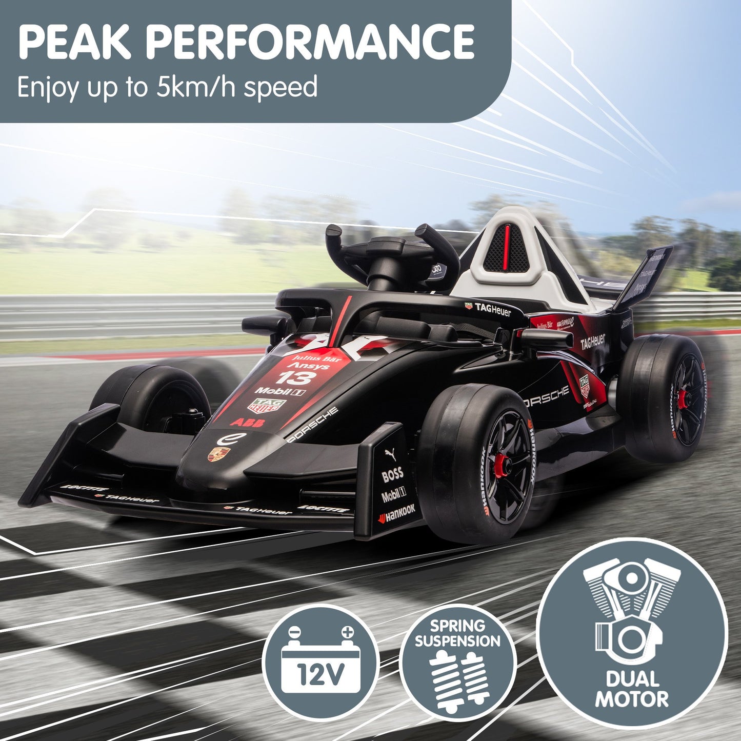 Porsche Formula E Kids Electric Ride On Car Remote Control 60W Dual Motors MP3 Player