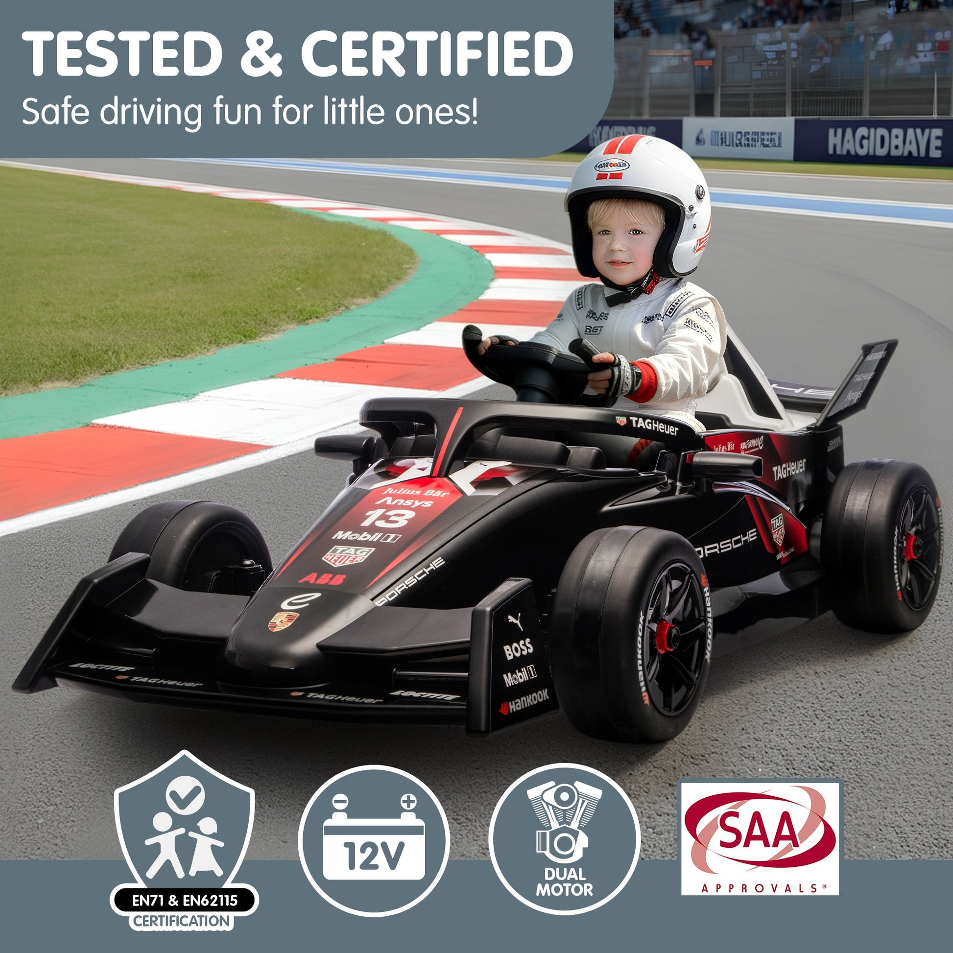 Porsche Formula E Kids Electric Ride On Car Remote Control 60W Dual Motors MP3 Player