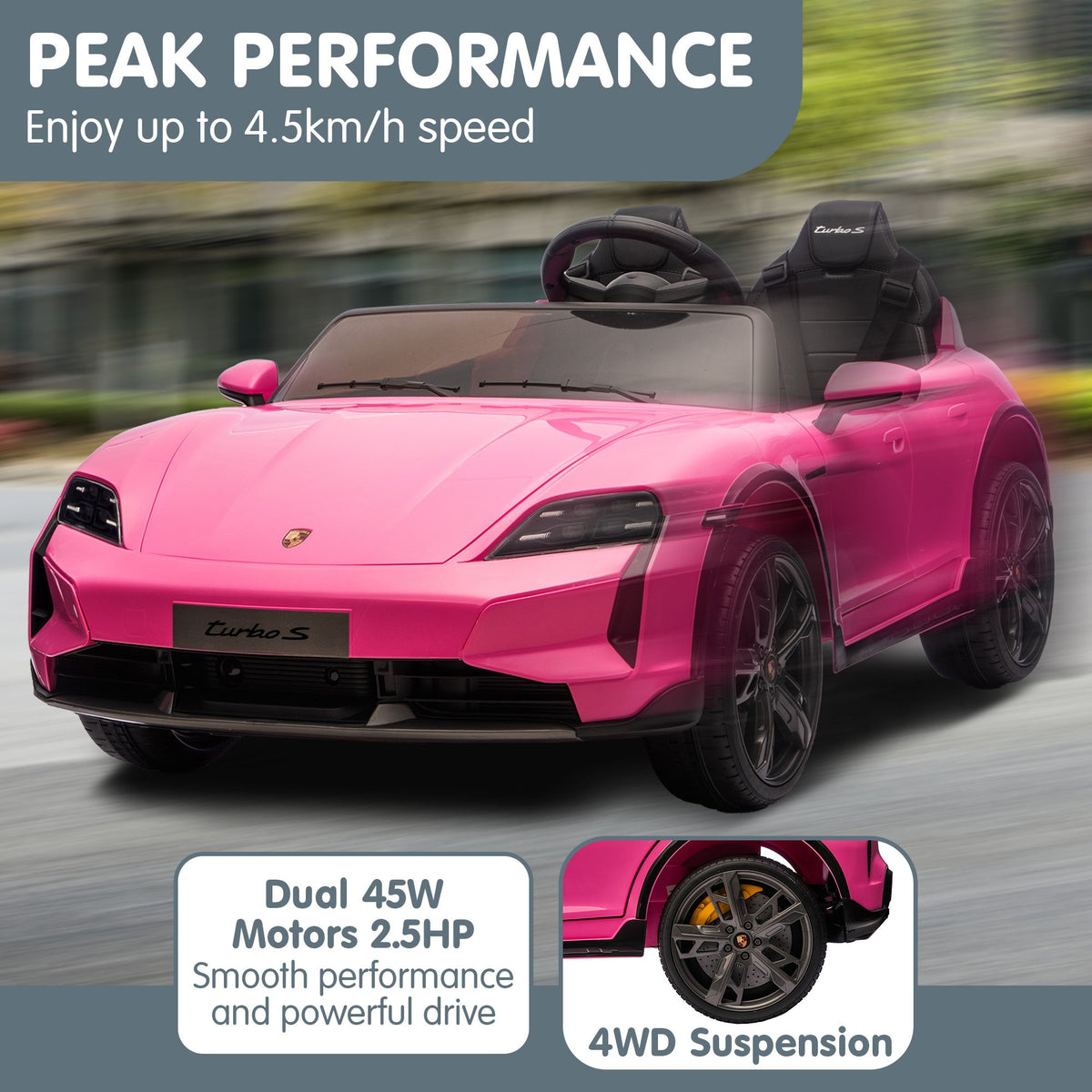 Kahuna Porsche Taycan Turbo S Kids Electric Ride On Car Remote Control 90W Four Wheel Suspens