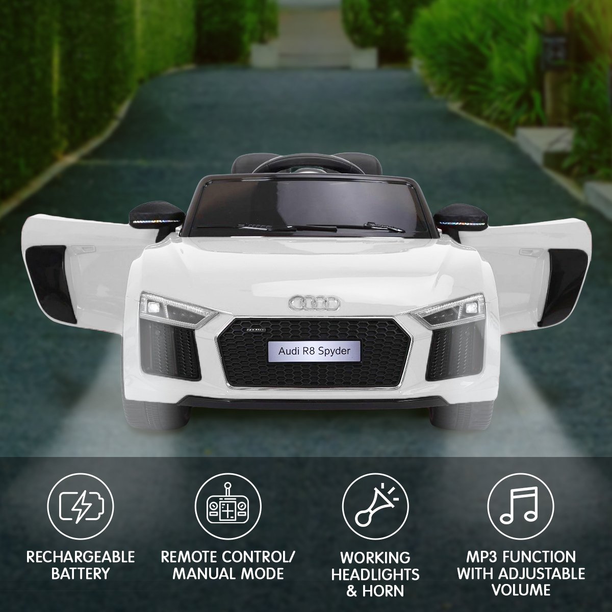 Audi Licensed Kids Electric Ride On Car Remote Control White/Yellow