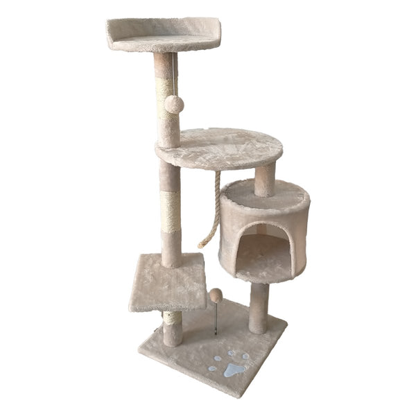  110cm Cat Tree Scratching Post - Beige/Dark Grey/Silver Grey