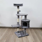 110cm Cat Tree Scratching Post - Beige/Dark Grey/Silver Grey