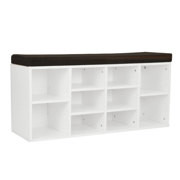  Shoe Rack Cabinet Organiser Brown Cushion - 104 x 30 x 45 - White