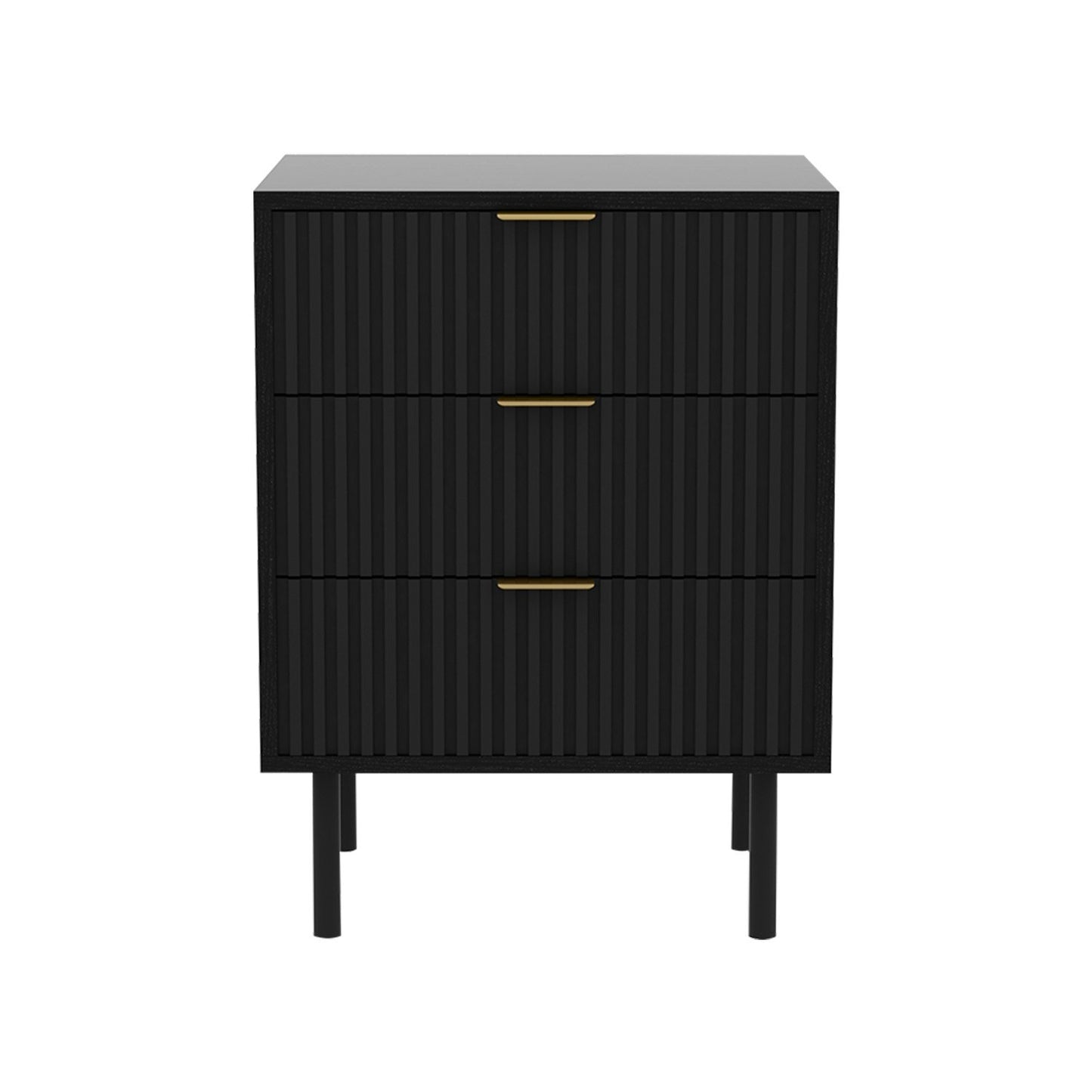 Sleek Black Bedside Table with 3 Handy Drawers
