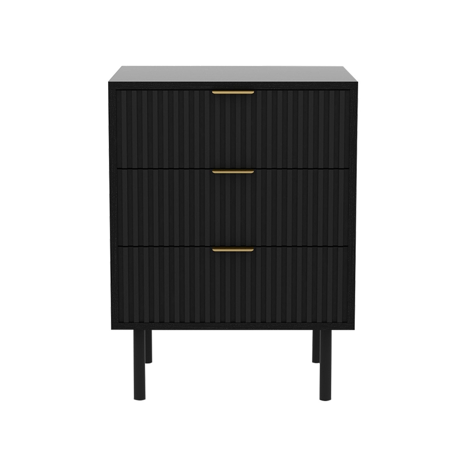 Sleek Black Bedside Table with 3 Handy Drawers
