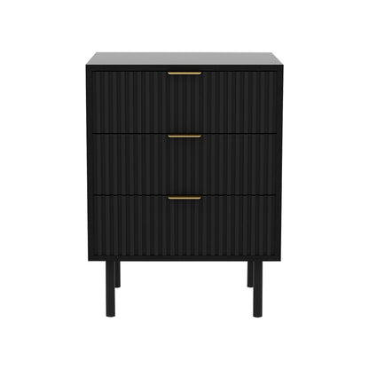 Sleek Black Bedside Table with 3 Handy Drawers
