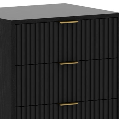 Sleek Black Bedside Table with 3 Handy Drawers