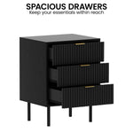 Sleek Black Bedside Table with 3 Handy Drawers