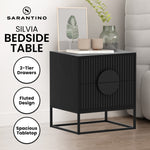 Stylish Bedside Table with Two Drawers and Sleek Black Handles