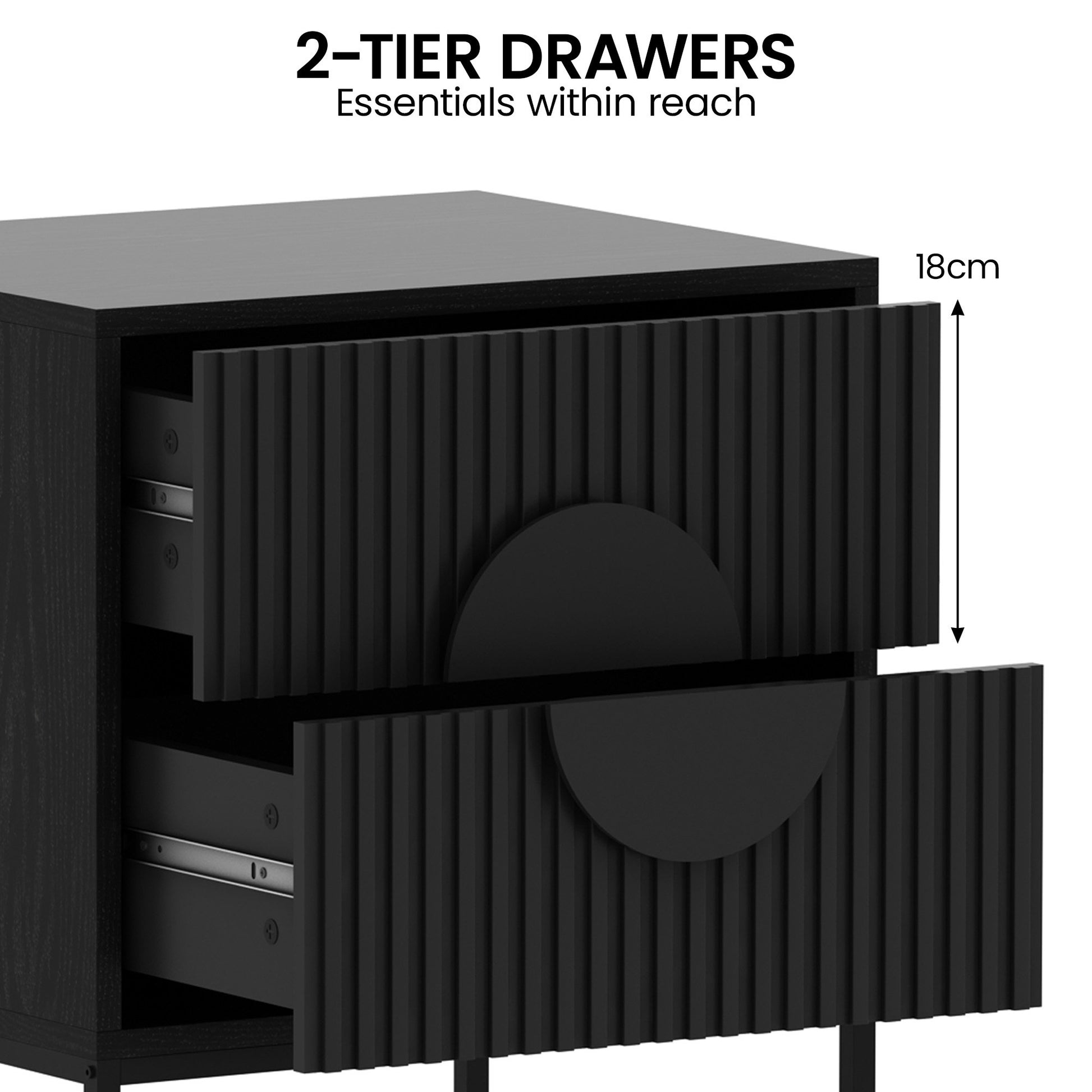 Stylish Bedside Table with Two Drawers and Sleek Black Handles