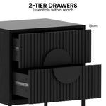 Stylish Bedside Table with Two Drawers and Sleek Black Handles