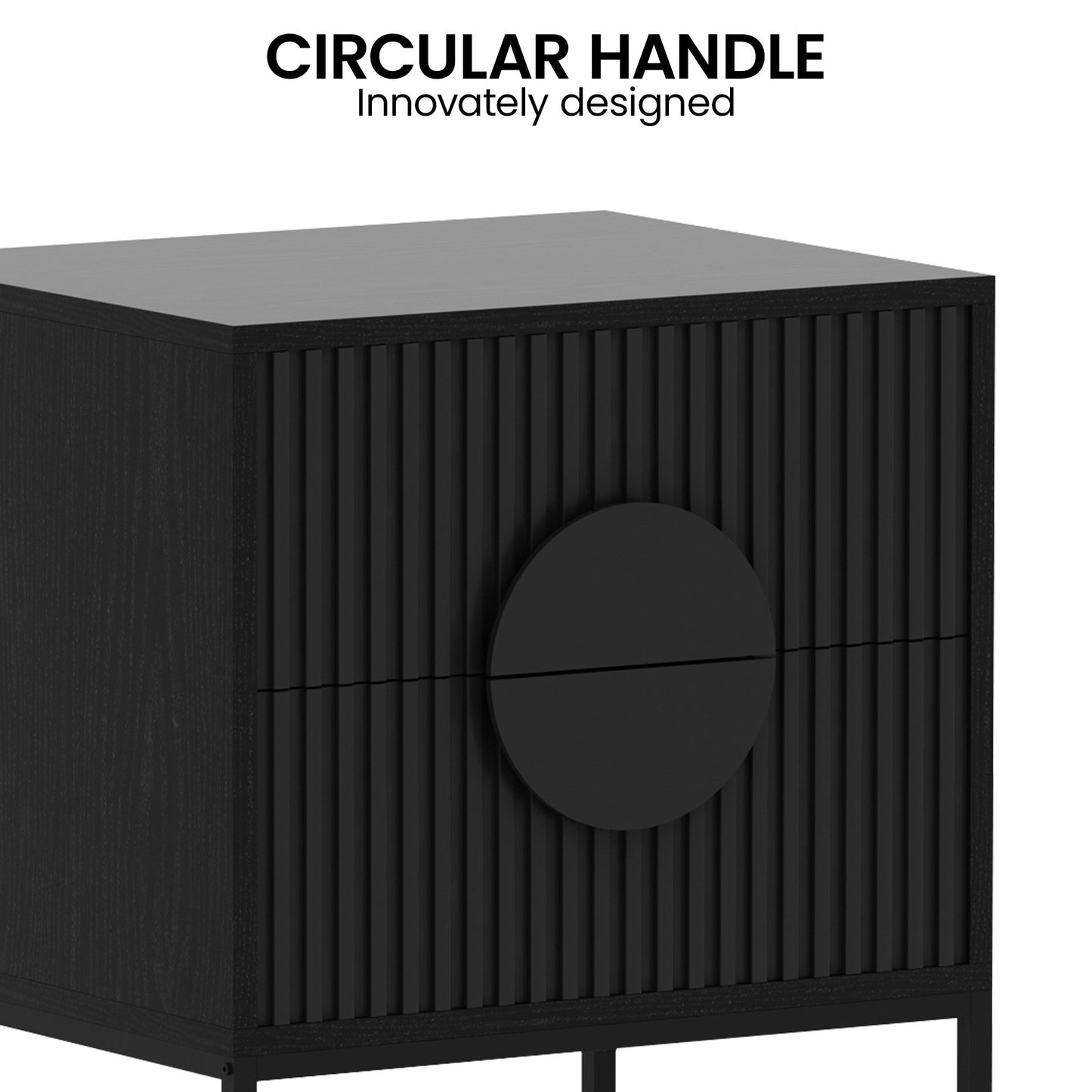 Stylish Bedside Table with Two Drawers and Sleek Black Handles