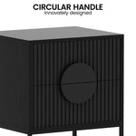 Stylish Bedside Table with Two Drawers and Sleek Black Handles