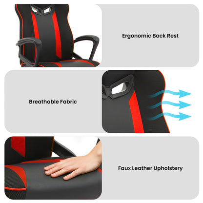 Fayzo Gaming Chair Black Red Office Reclining Adjustable Mesh Seat