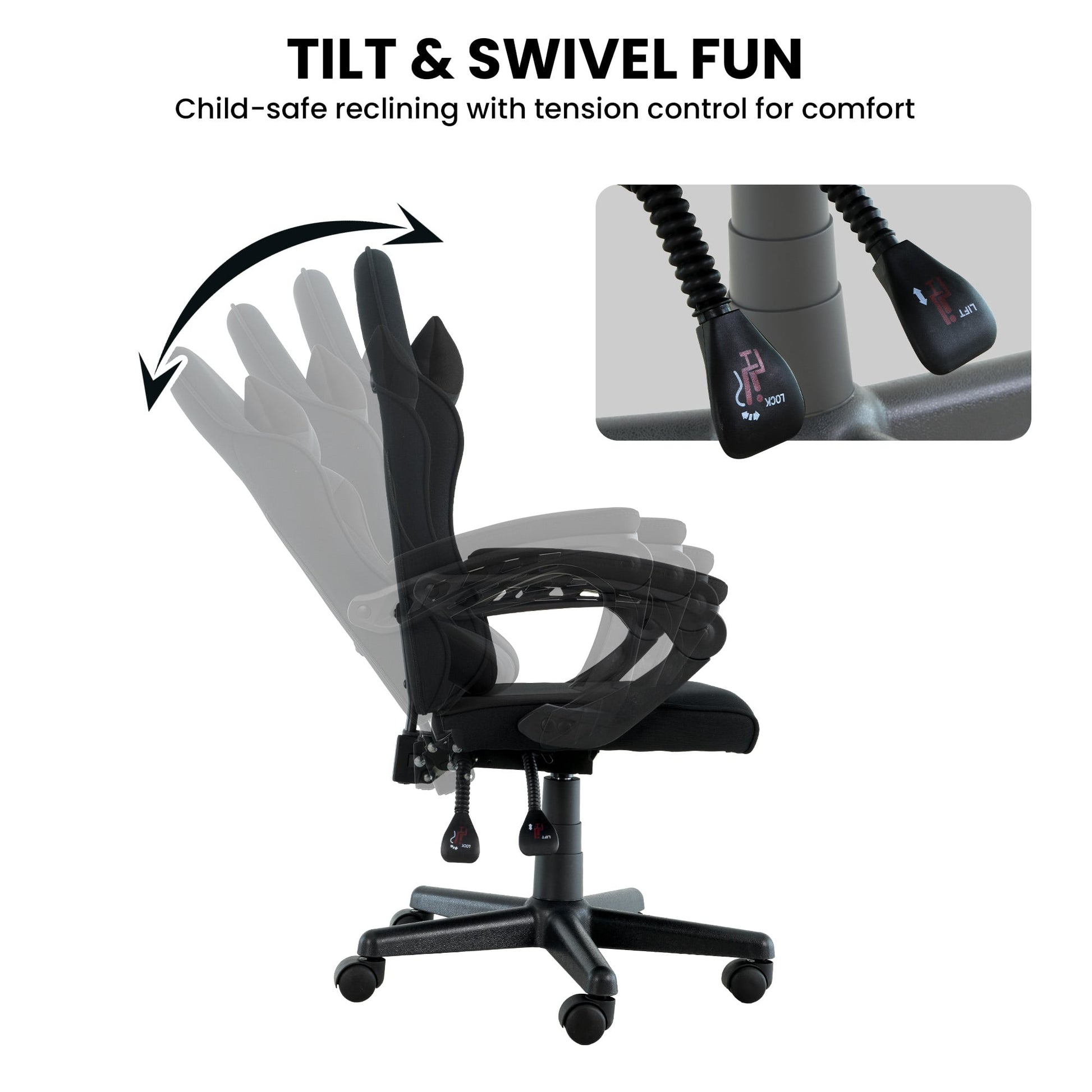 Antre Kids Study Gaming Chair Black Adjustable Computer Seat Ergonomic Back