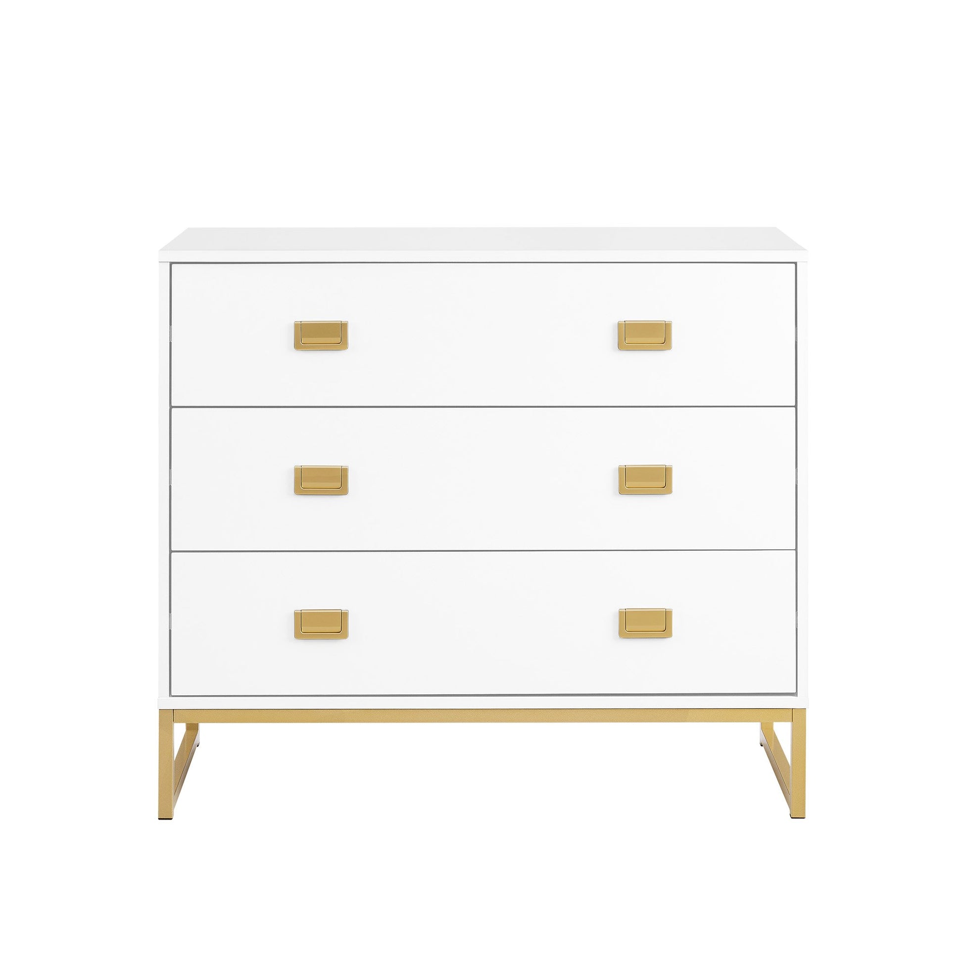 Chest of Drawers Tallboy Dresser White & Gold