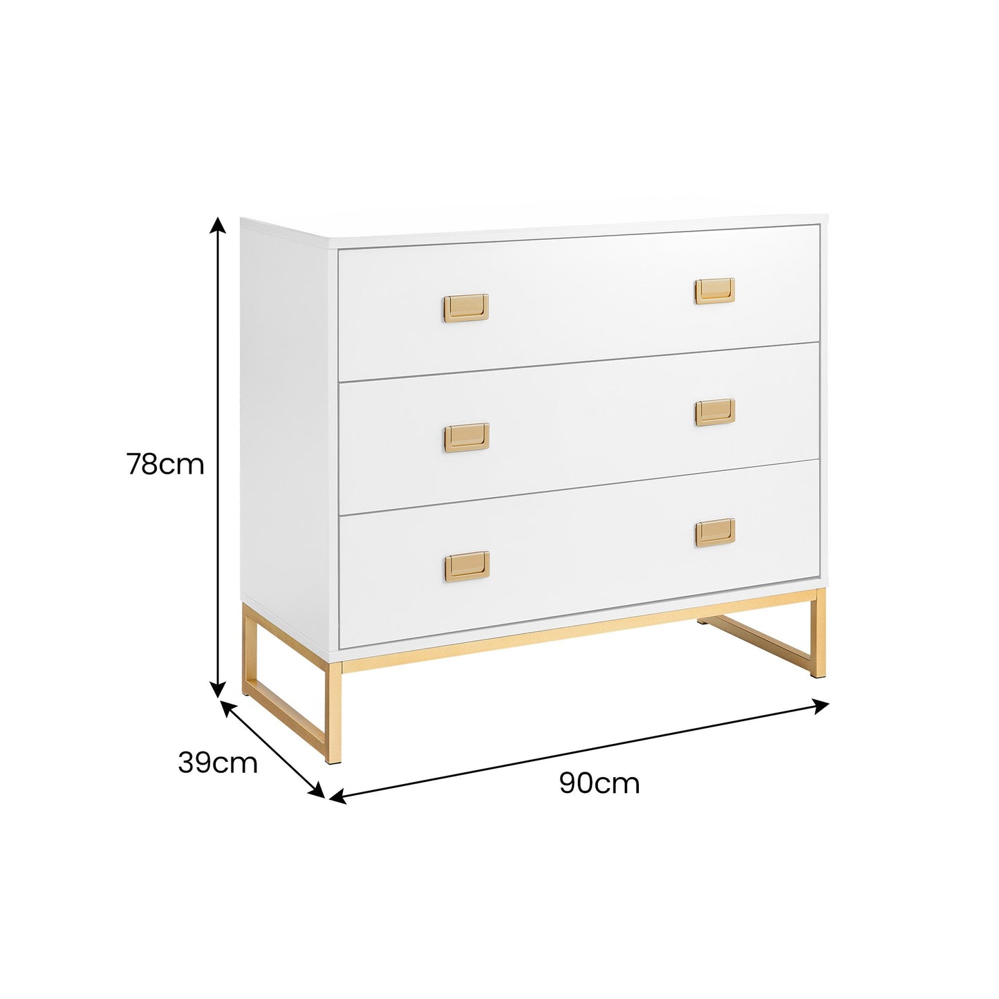 Chest of Drawers Tallboy Dresser White & Gold