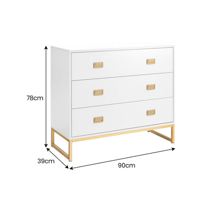 Chest of Drawers Tallboy Dresser White & Gold