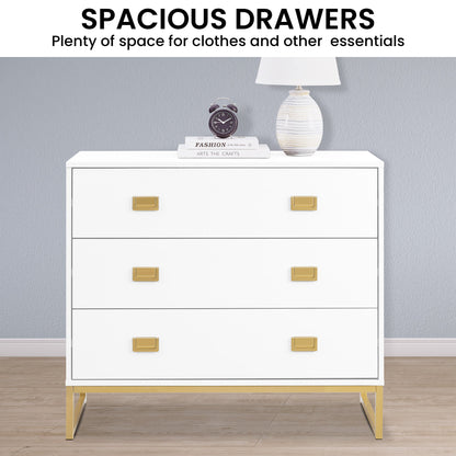 Chest of Drawers Tallboy Dresser White & Gold