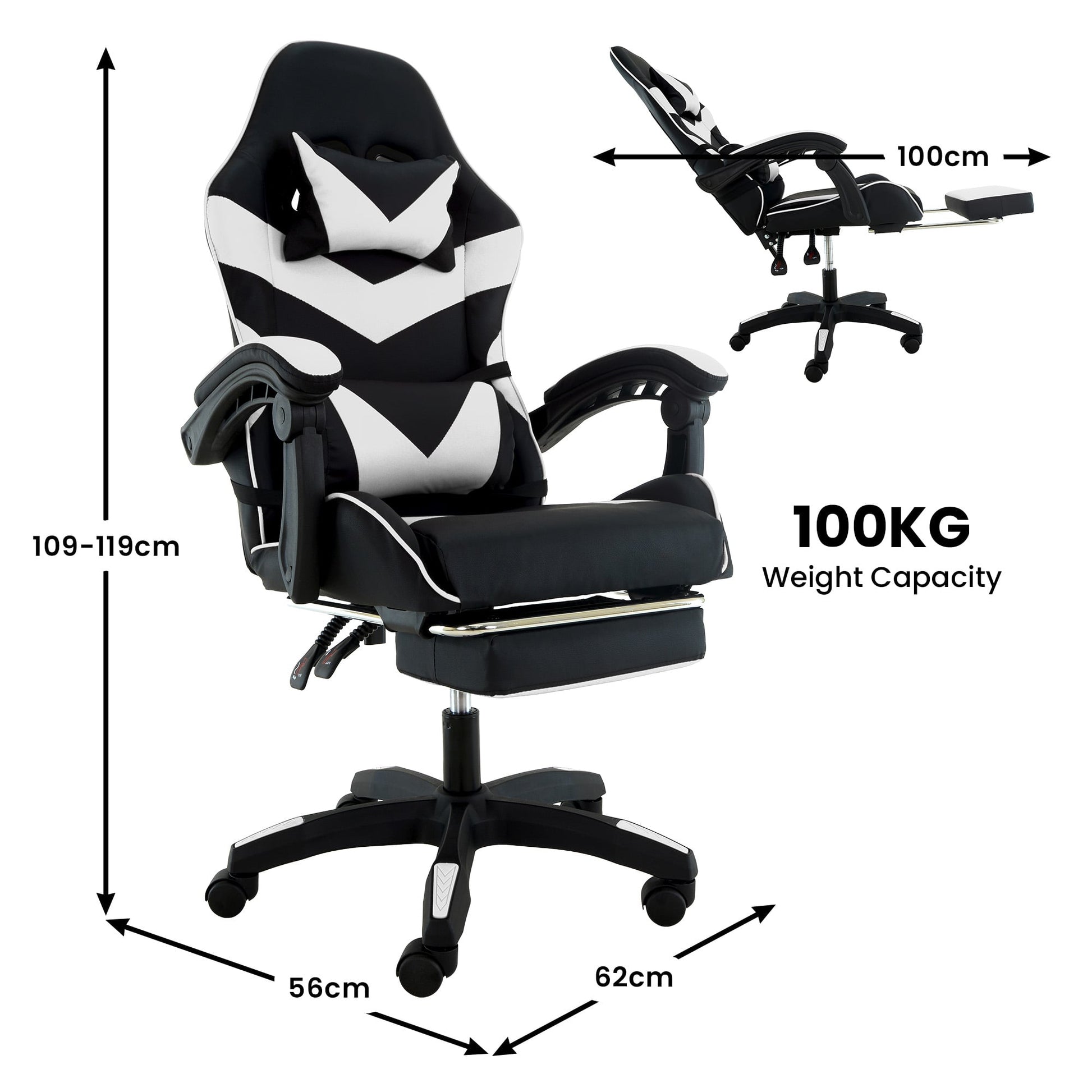Cueva Reclining High Back Gaming Chair with Retractable Footrest for Office