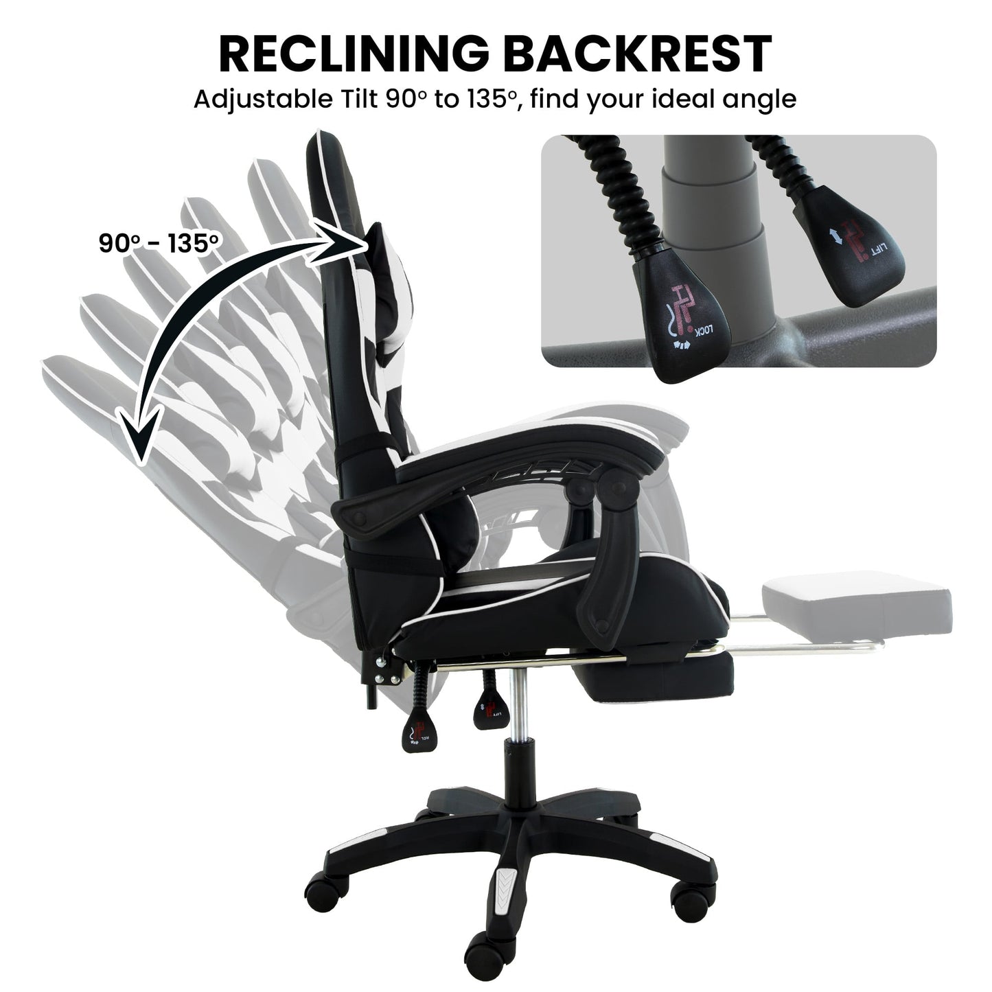 Cueva Reclining High Back Gaming Chair with Retractable Footrest for Office