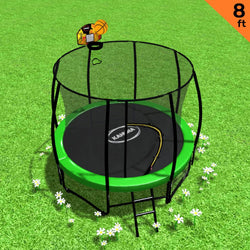 Outdoor 8ft Round Trampoline Green with Basketball Set for Kids