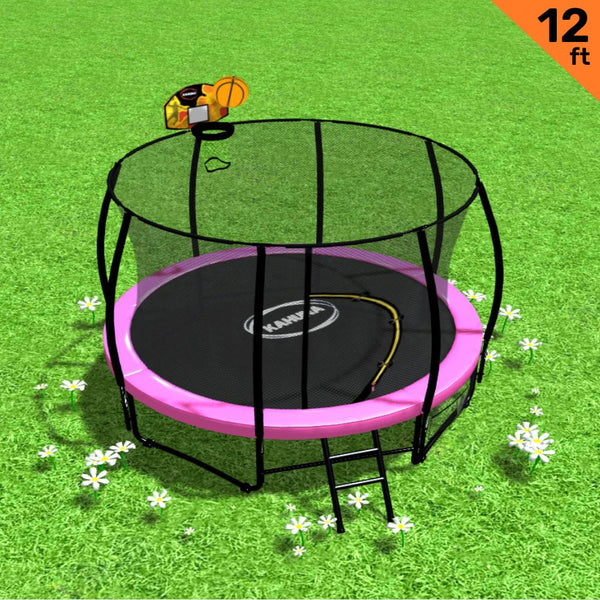  12ft Outdoor Trampoline with Basketball Hoop Pink Backyard Fun Fitness